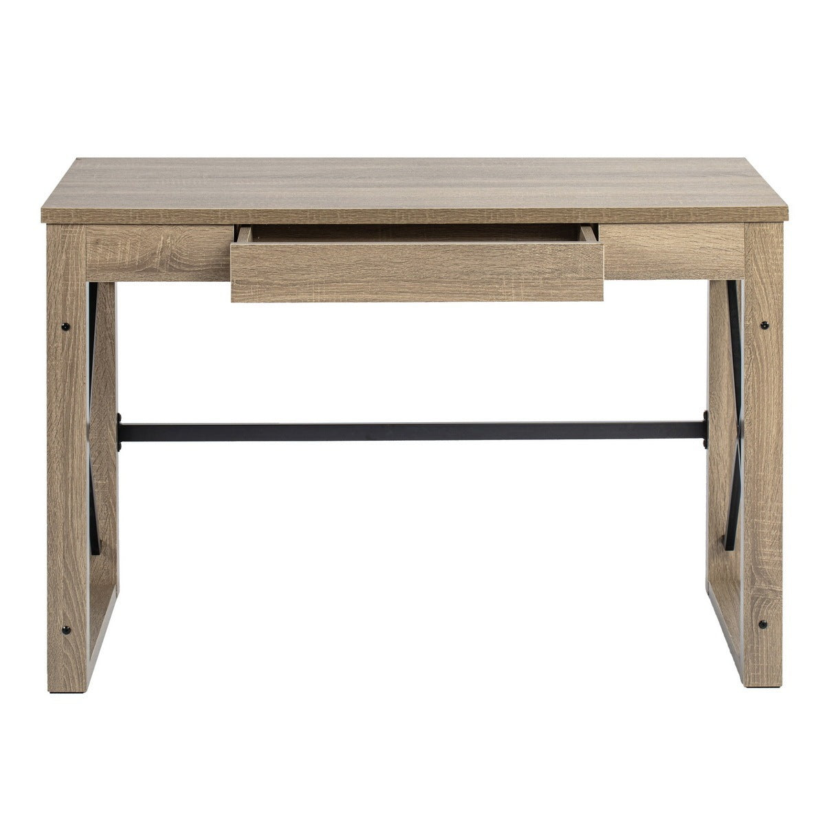 Sturdy Industrial Computer Desk with Drawer - Natural Wood Finish, 44.1 x 20.1 x 30.1