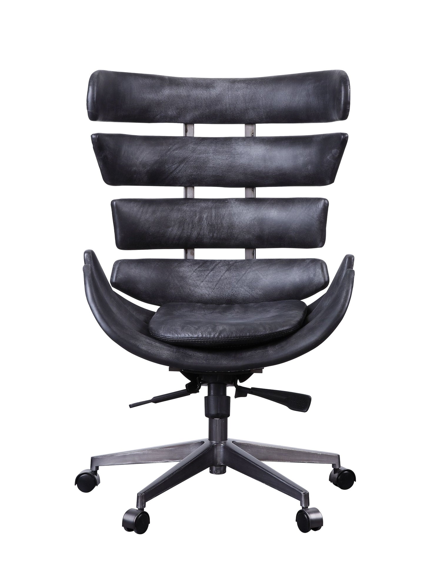 Megan Office Chair in Vintage Black Top Grain Leather & Aluminum 92552