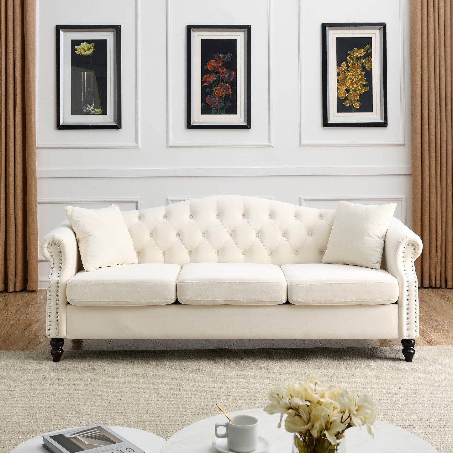 Beige Velvet 3-seater and 2-seater Combination Sofa