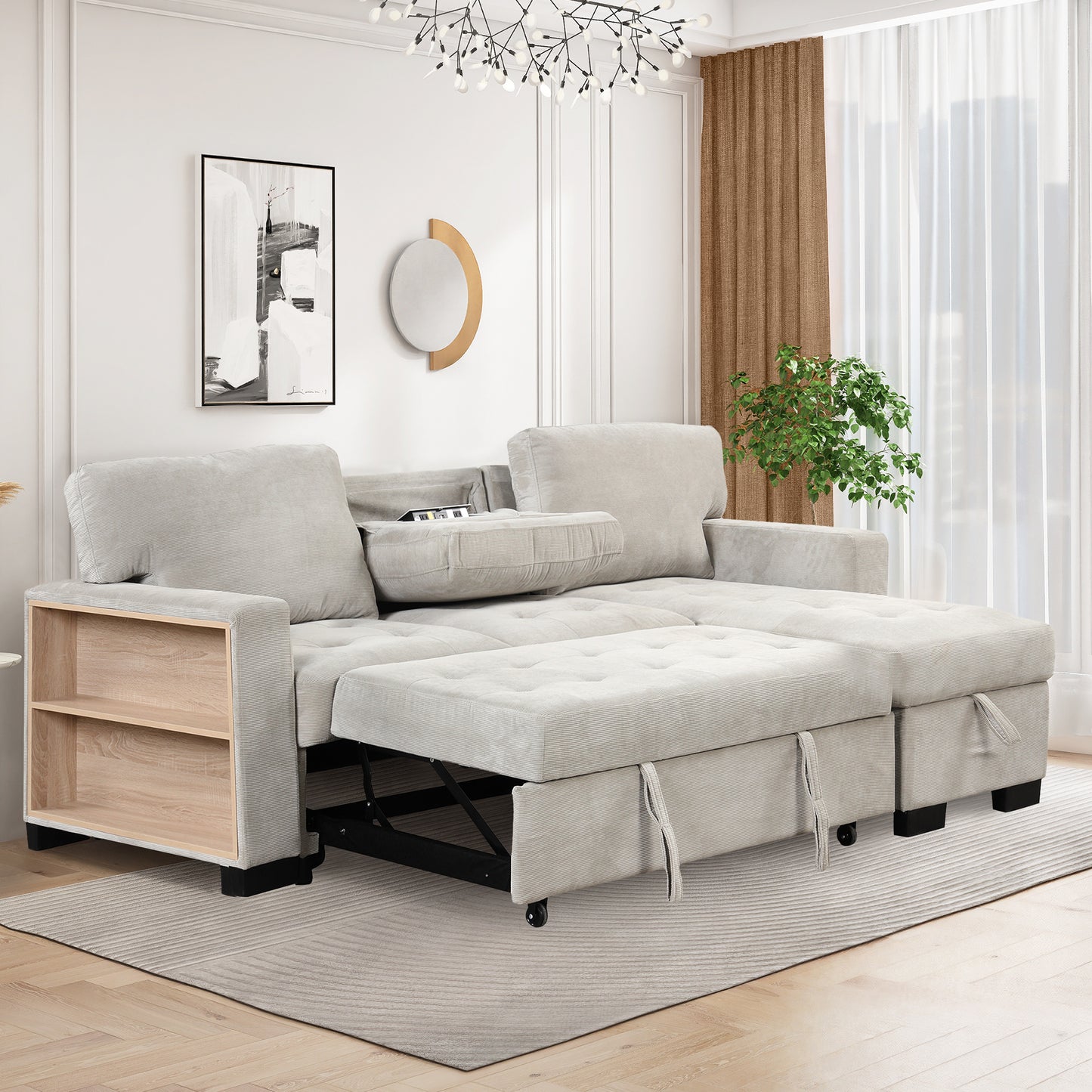 Elegant Light Gray Sectional Sofa with Versatile Storage and USB Charging