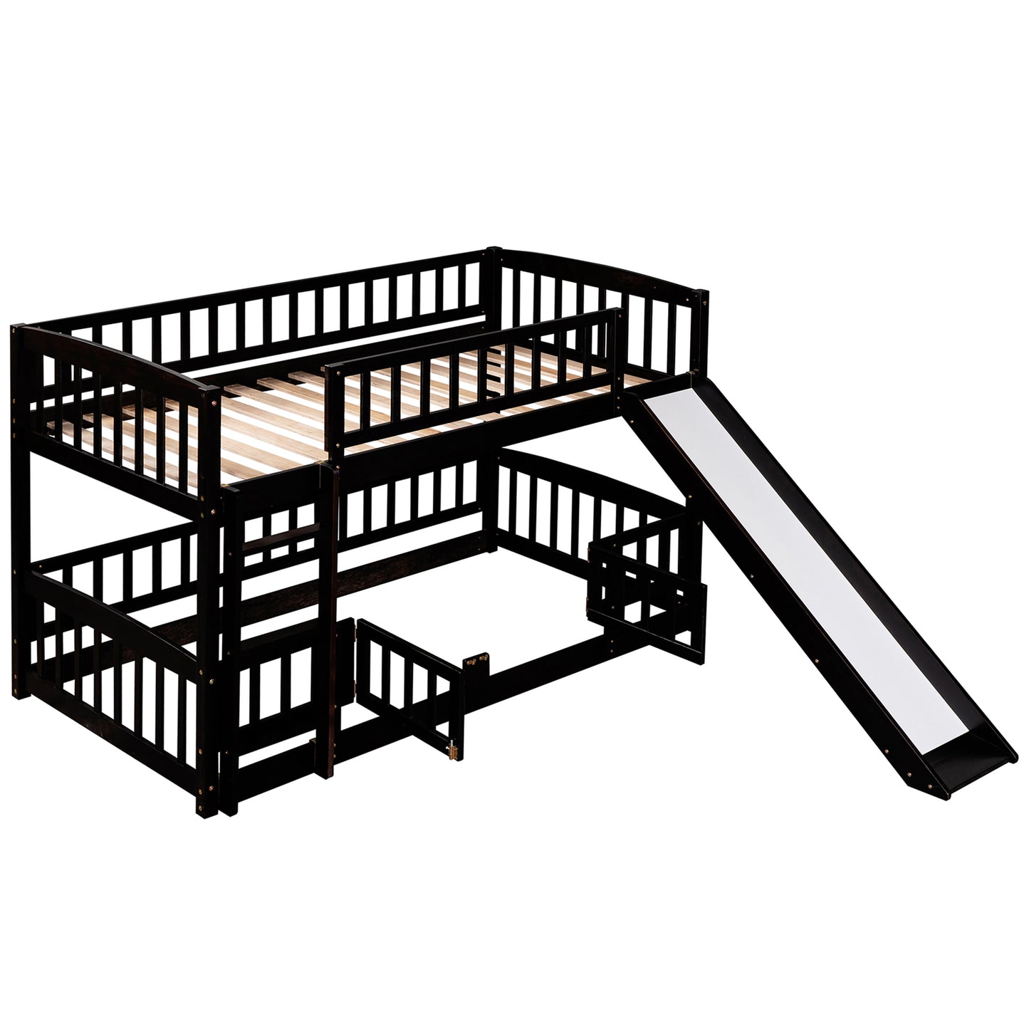 Twin Loft Bunk Bed with Slide, Fence, and Ladder in Espresso Finish for Kids and Teens