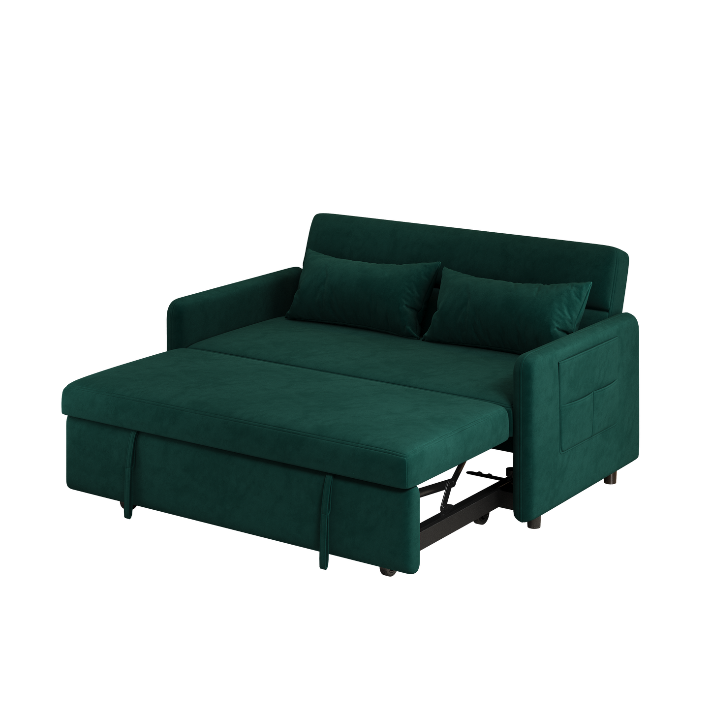 Sofa Pull Out Bed Included Two Pillows 54" Green Velvet Sofa for Small Spaces