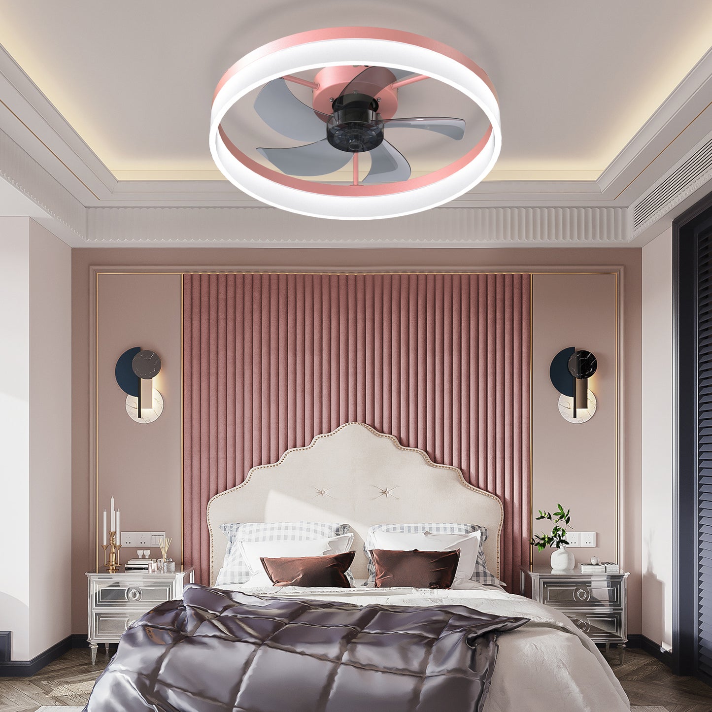 Pink Dimmable LED Ceiling Fan with Modern Design and Silent Operation