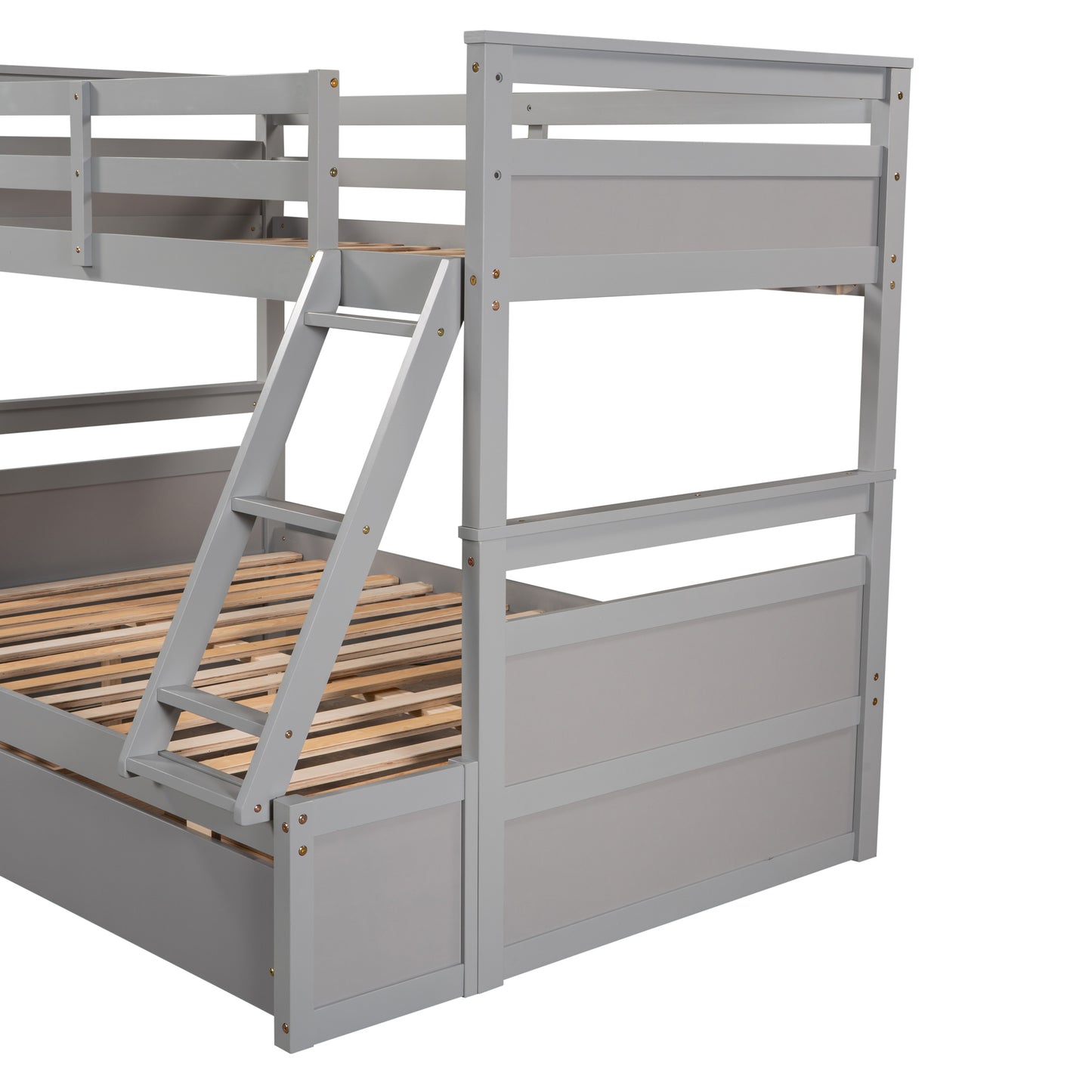 Gray Bunk Bed with Under-Bed Storage and Twin-Full Configuration