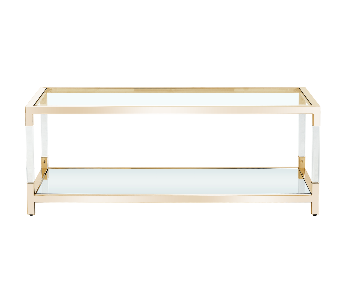 Gold Stainless Steel Coffee Table With Clear Glass Top and Acrylic Frame