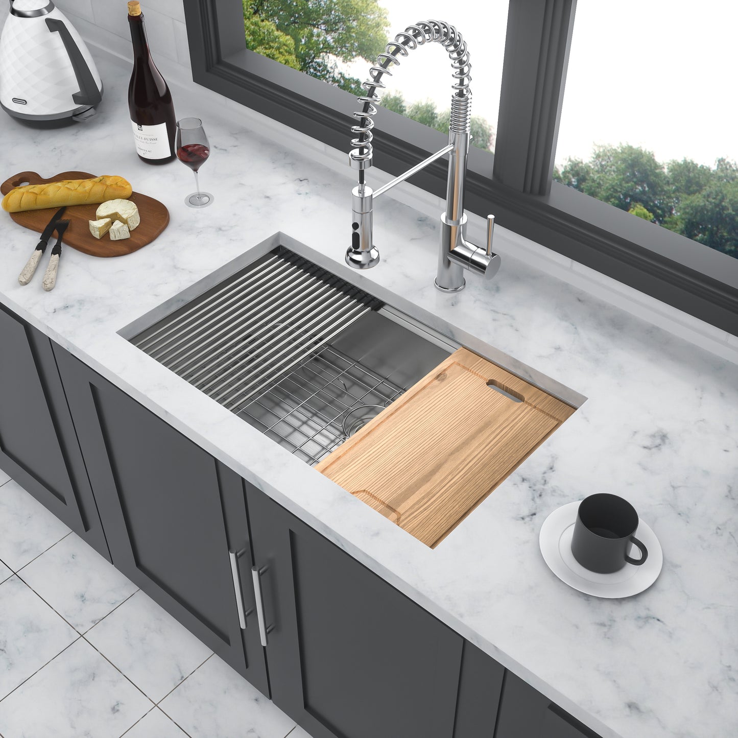 33-Inch Stainless Steel Undermount Kitchen Sink with Built-In Workspace