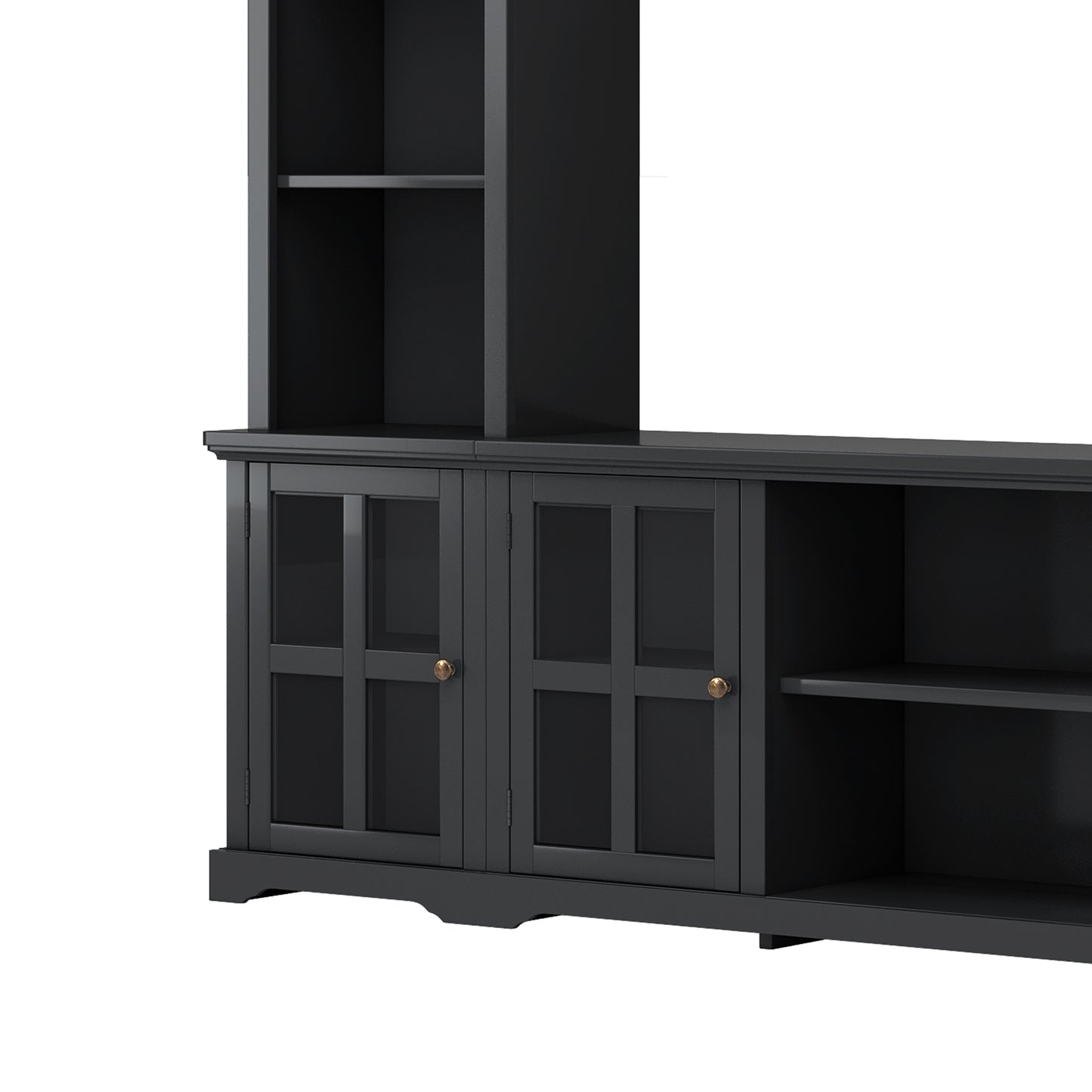 Sleek Entertainment Wall Unit with Bridge and Tempered Glass Door, Modern TV Console for TVs Up To 70