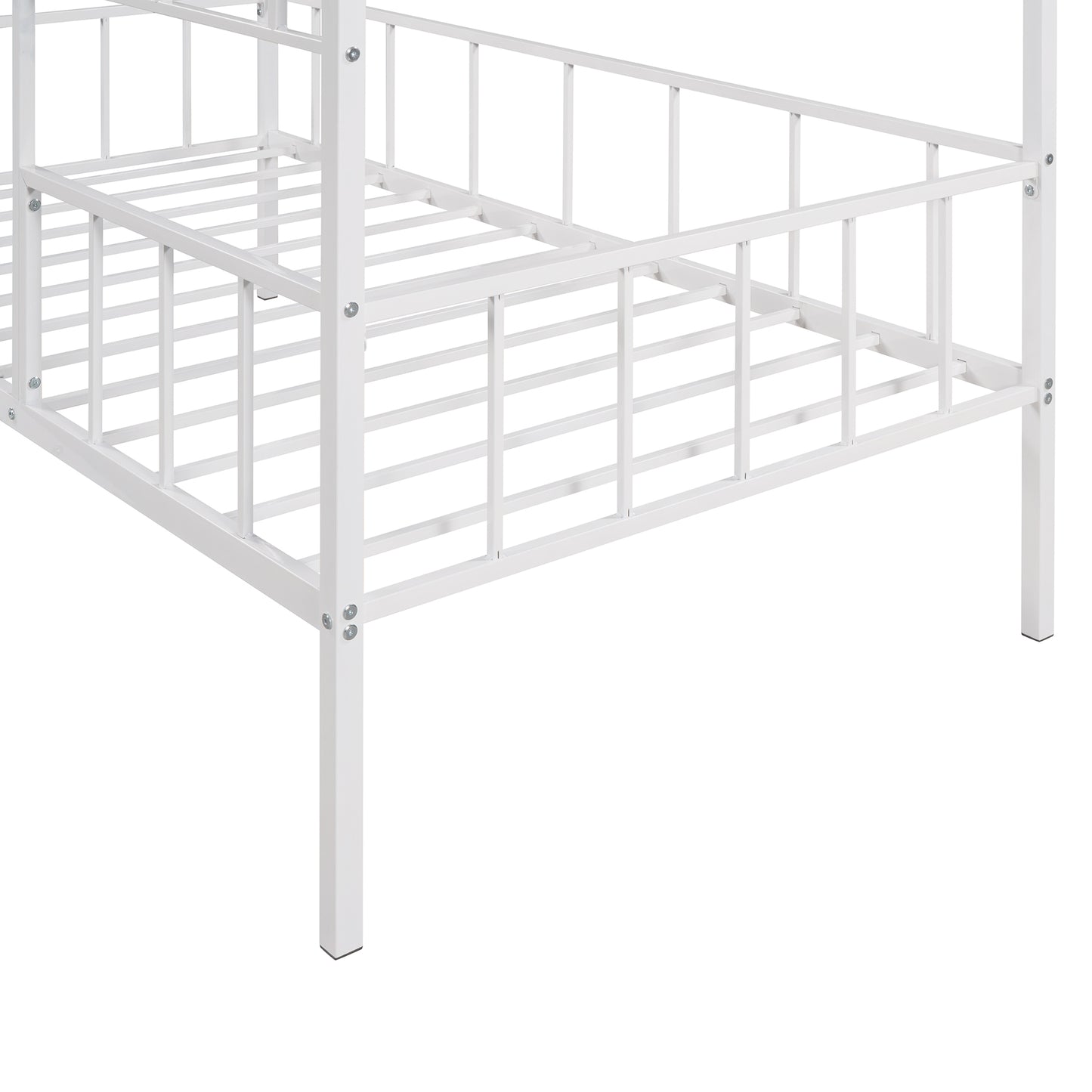 Metal House Bed Frame Twin Size with Slatted Support No Box Spring Needed White