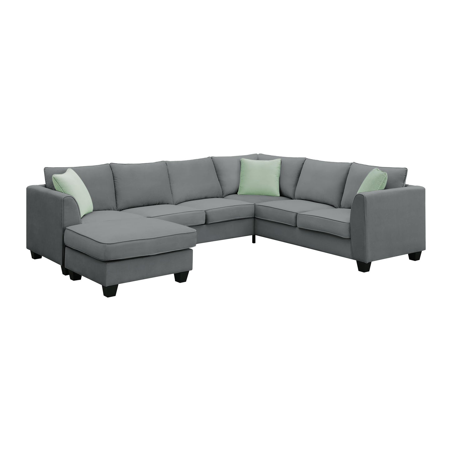 7-Seat Modular Sectional Sofa with Ottoman and Pillows - Grey (New GS008210AAG)