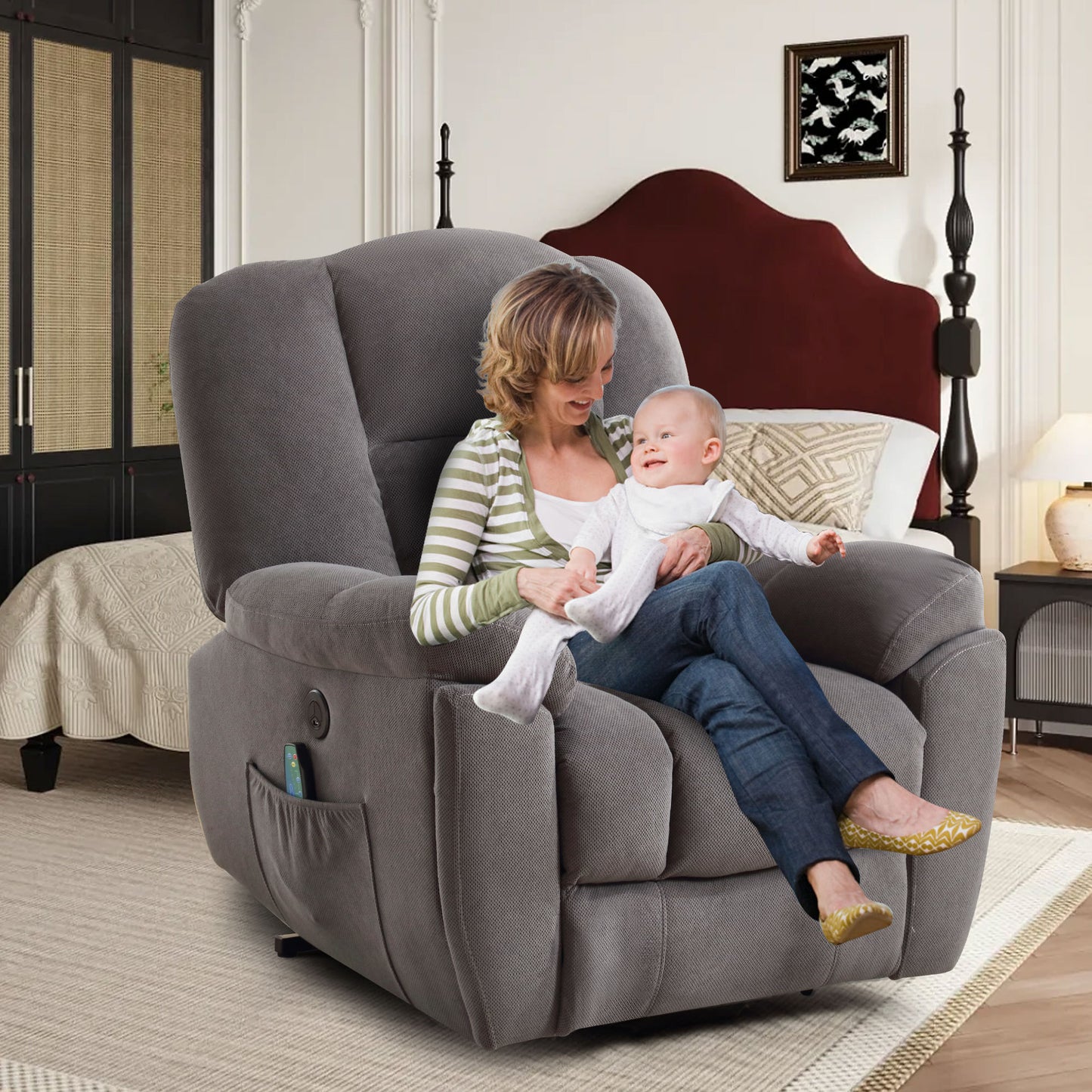 Electric Power Lift Recliner Chair with Heat and Massage - Grey