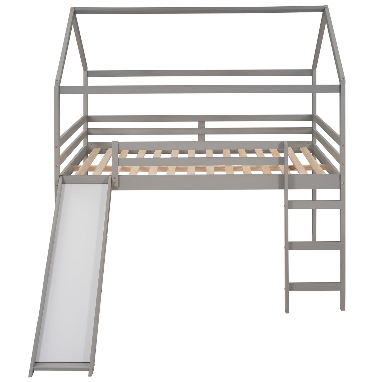 Full Size Loft Bed with Slide, House Bed with Slide,Gray( :WF281161AAE)