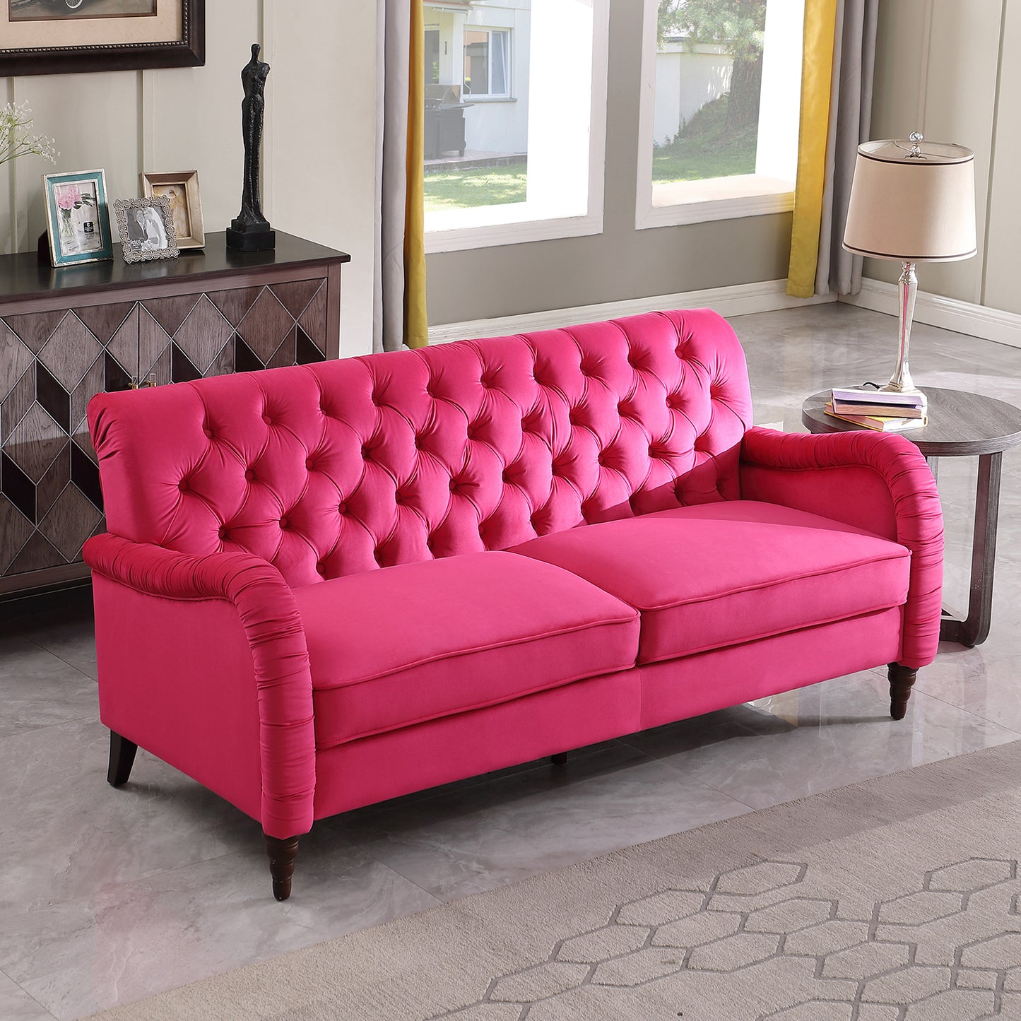 rose red  Chesterfield;3 seater ,modern sofa