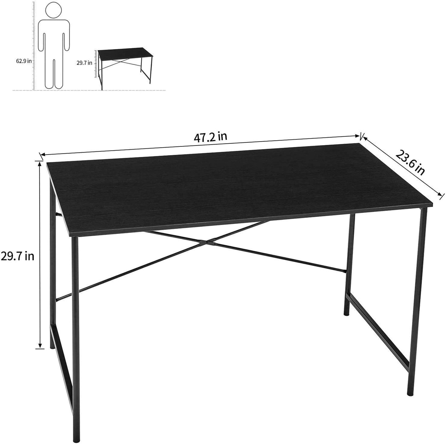 Sleek Black Metal Work Desk - Streamlined Modern Home Office Design