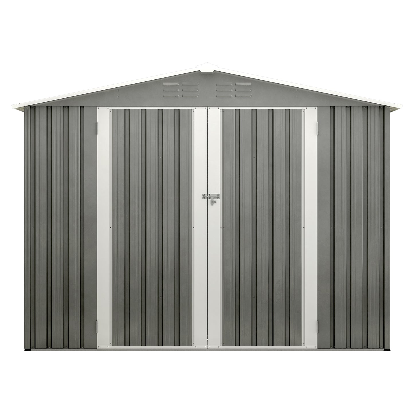 8 x 6 ft Outdoor Storage Shed, All Weather Metal Sheds with Metal Foundation & 2 Lockable Doors, Tool Shed for Garden, Backyard, Lawn,Grey