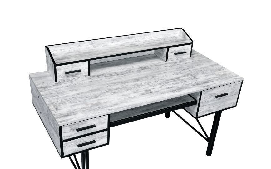 Stylish Safea Computer Desk with Antique White & Black Finish - Blend of Rustic and Industrial Design