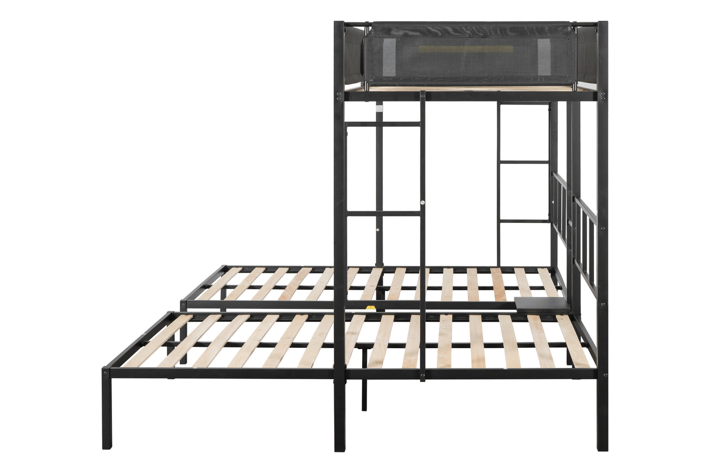 Metal Triple Twin Bunk Bed with Silent Wood Slats and Textilene Guardrails