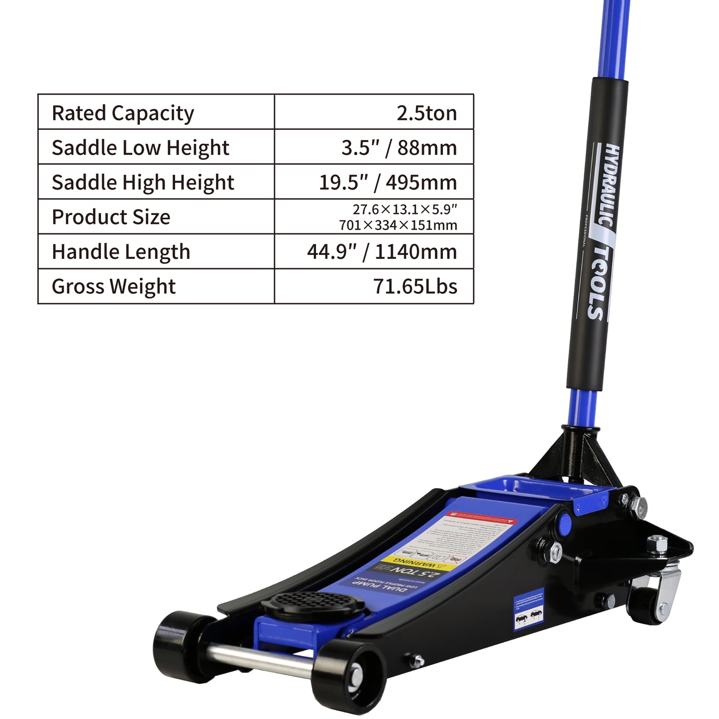 Steel Racing Floor Jack with Dual Pistons Quick Lift Pump - 2.5 Ton Lifting Range 3.5-19.5