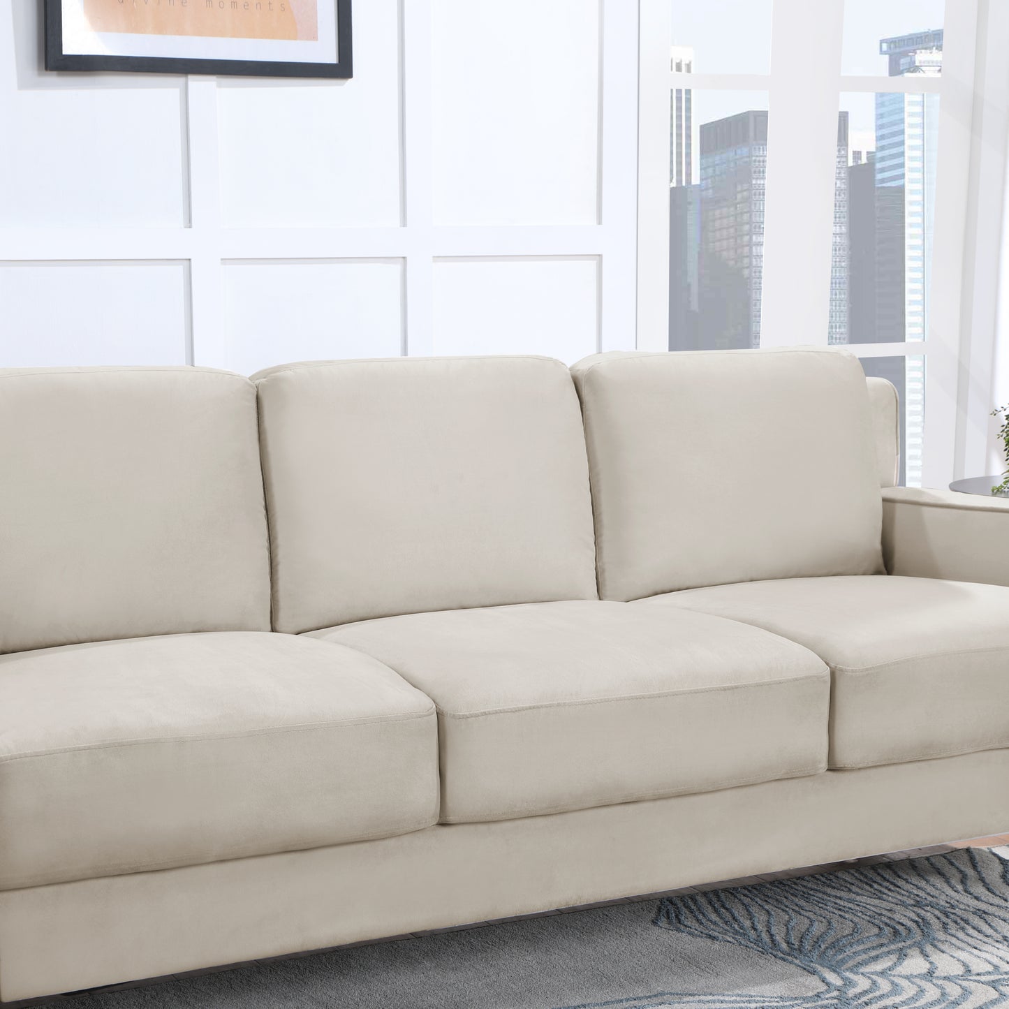 Timeless Beige Velvet Mid-Century Modern 3 Seater Sofa