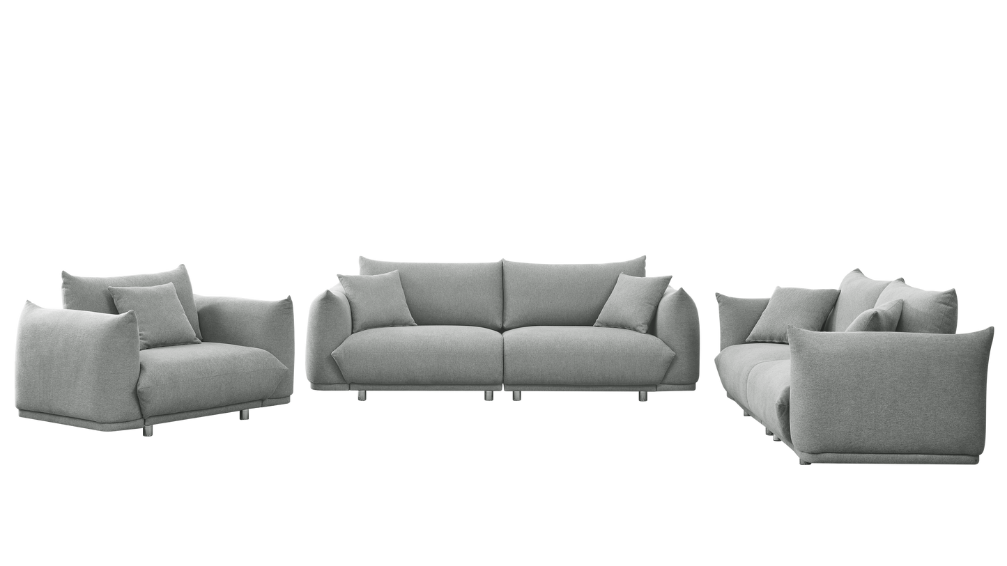 Modern 6-Seater Sofa Set with Solid Wood Frame and Metal Legs