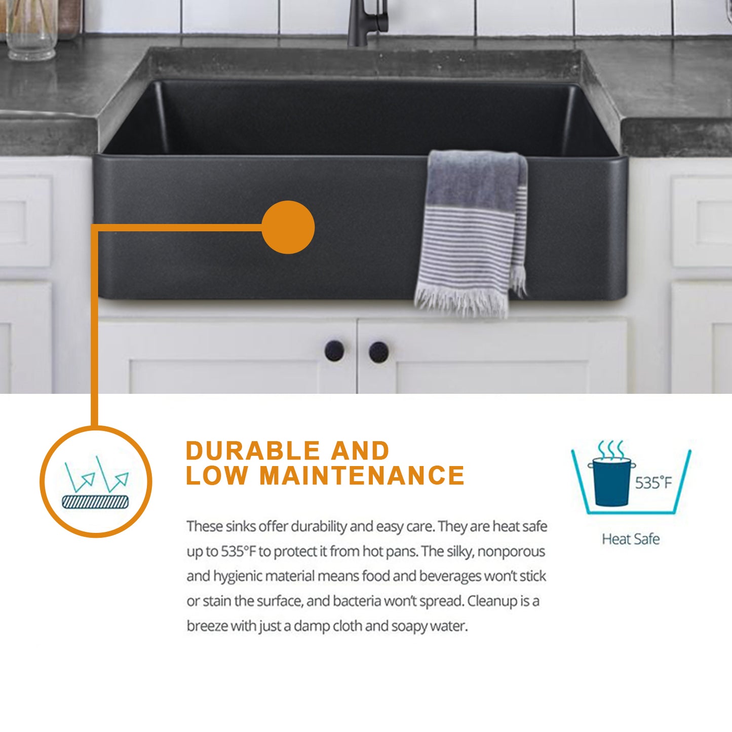 Modern Matte Black Farmhouse Kitchen Sink With Quartz Construction