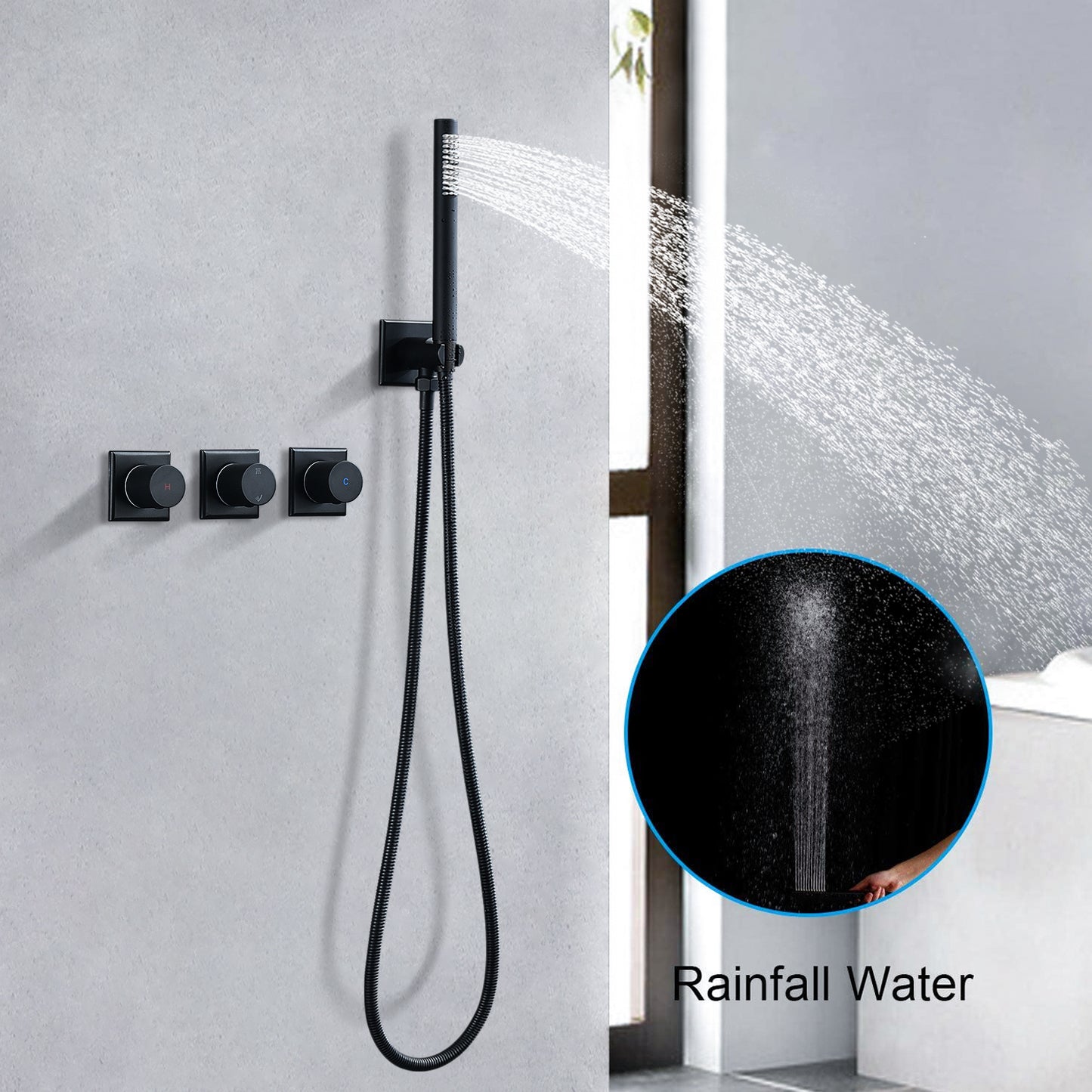 Luxurious Matte Black Rainfall Shower Fixture Set with Dual Shower Head System