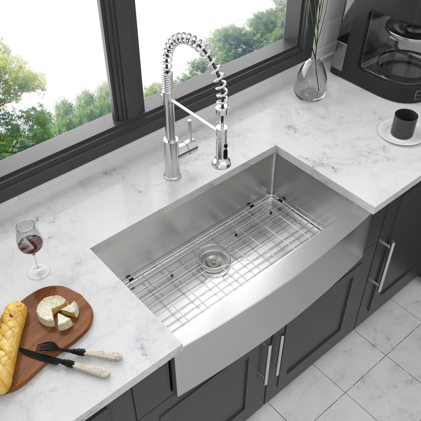 36-inch Stainless Steel Farmhouse Sink with Brushed Nickel Finish