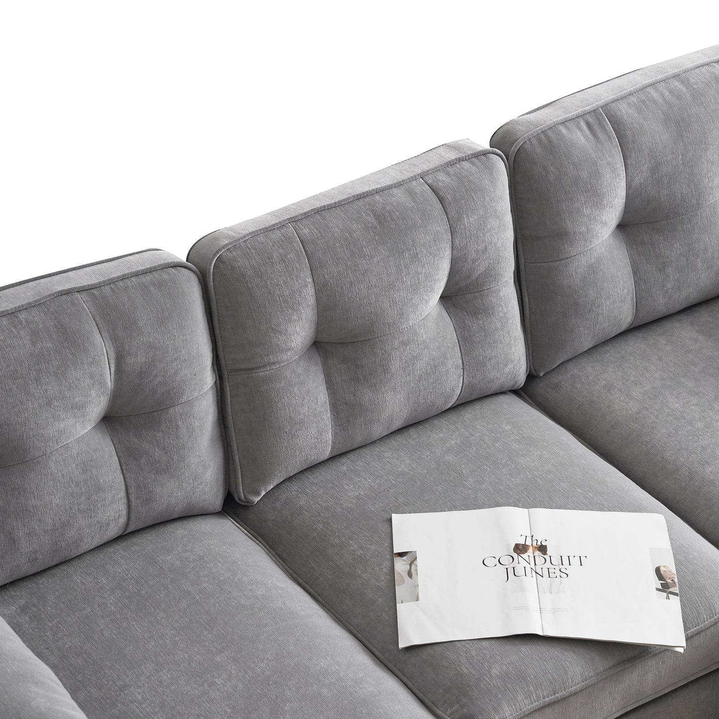 Modern Velvet L-Shaped Sectional Sofa in Light Grey