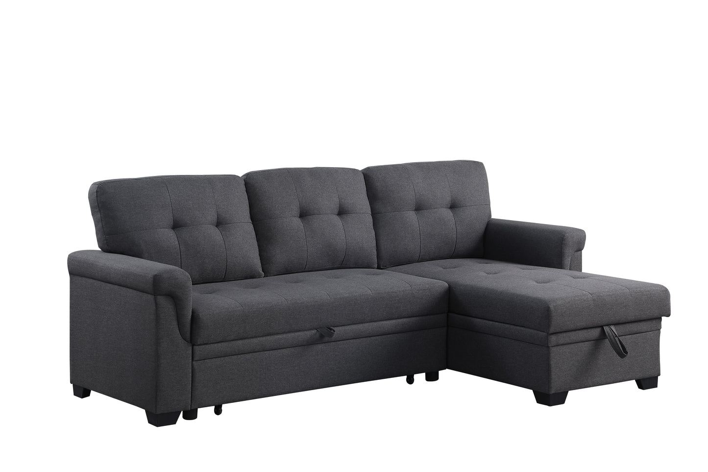 Lucca Dark Gray Linen Sectional Sofa with Reversible Sleeper Chaise and Storage