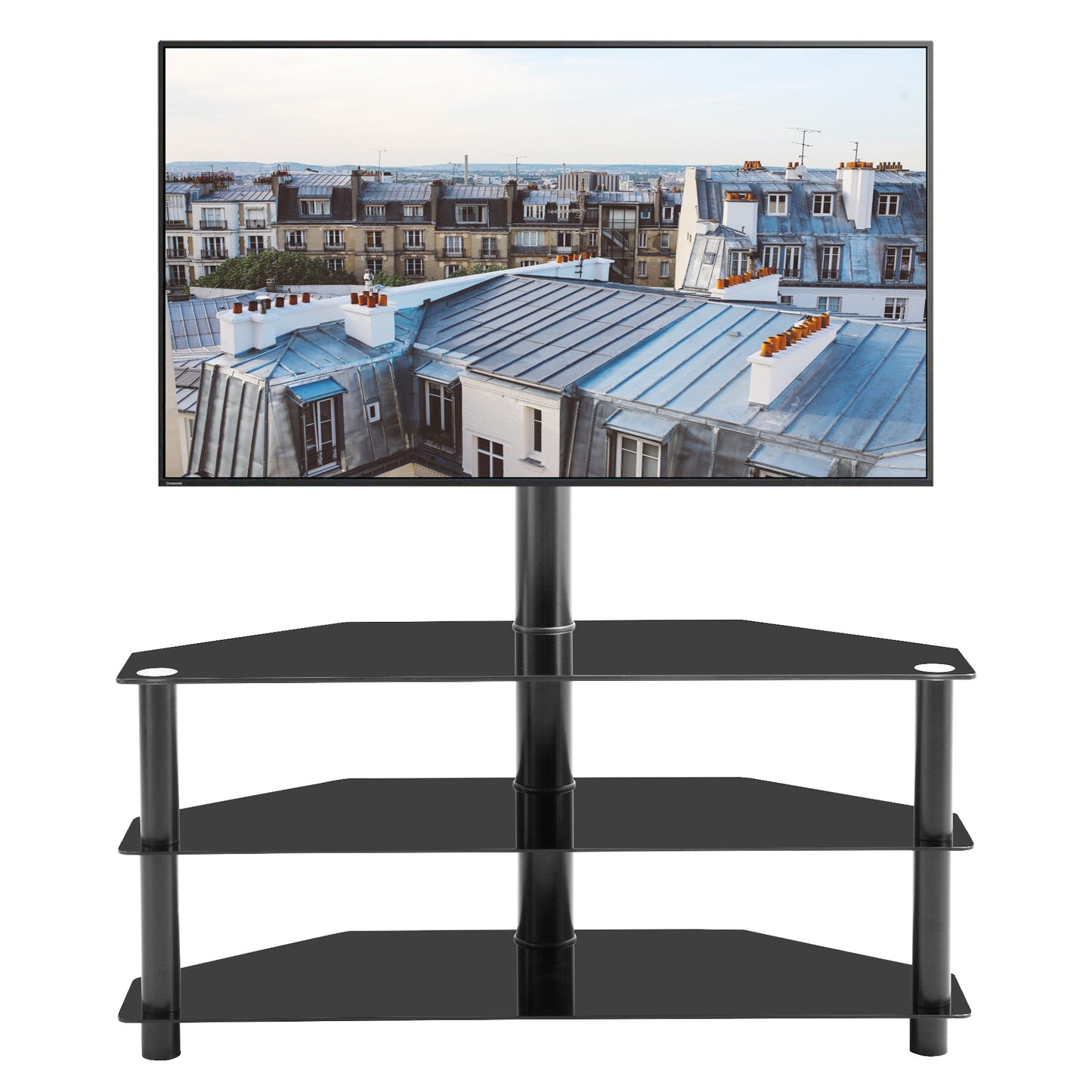 Black Multi-function TV Stand with Adjustable Height and Swivel Bracket