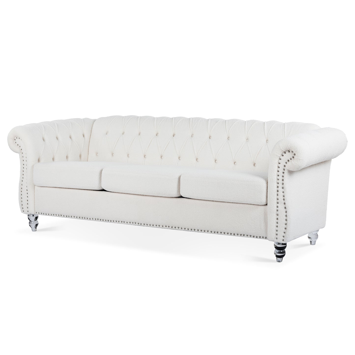 84.65-Inch Rolled Arm Chesterfield 3 Seater Sofa