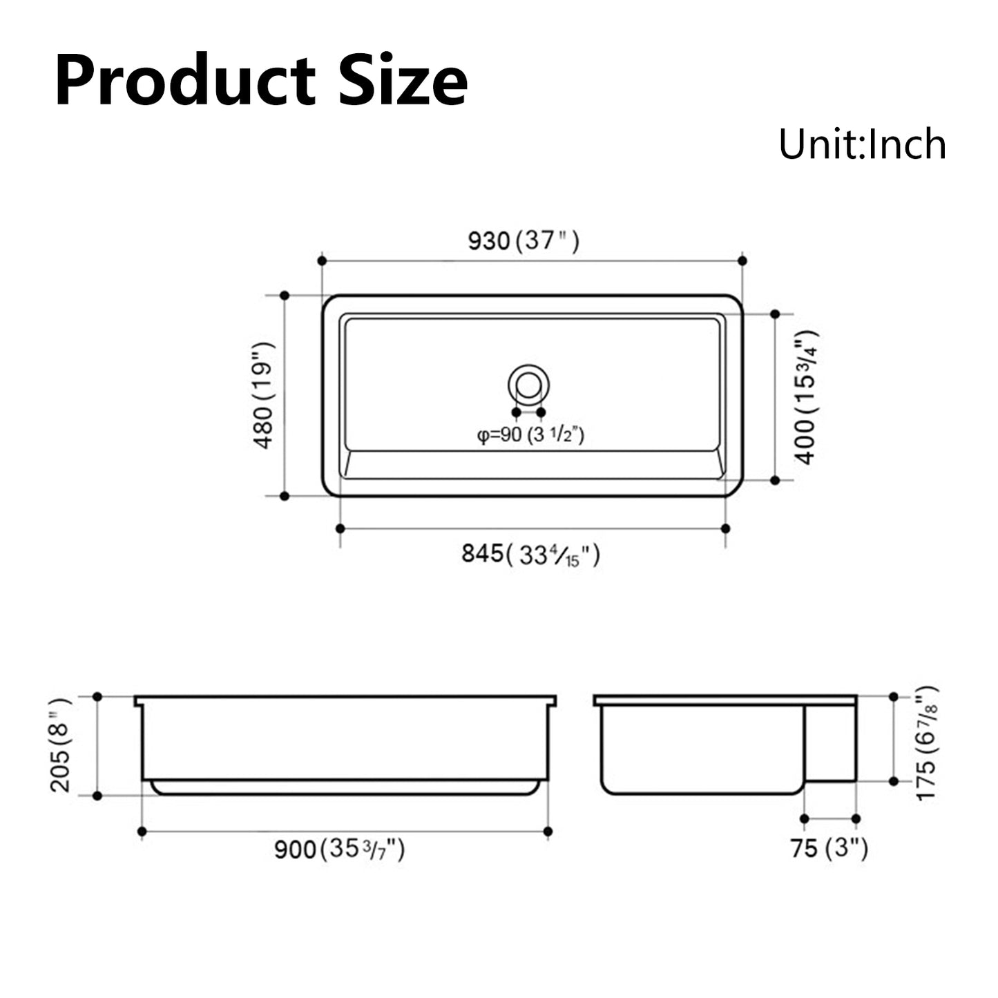 Elegant 37-Inch White Fireclay Farmhouse Kitchen Sink