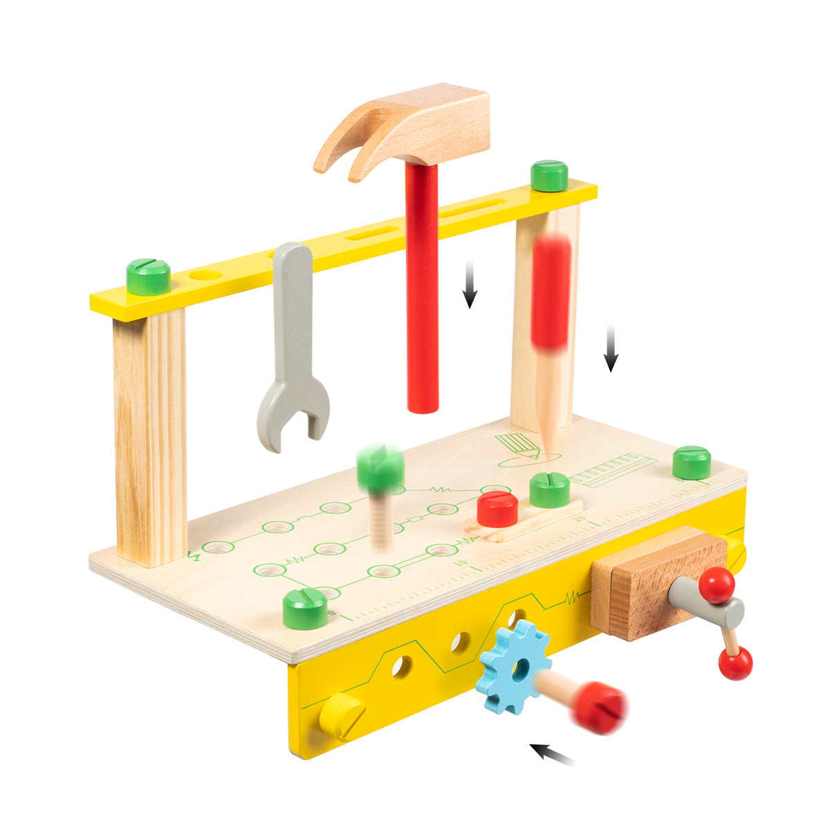 Kids' Solid Wood Tool Workbench Toy with Colorful Accessories