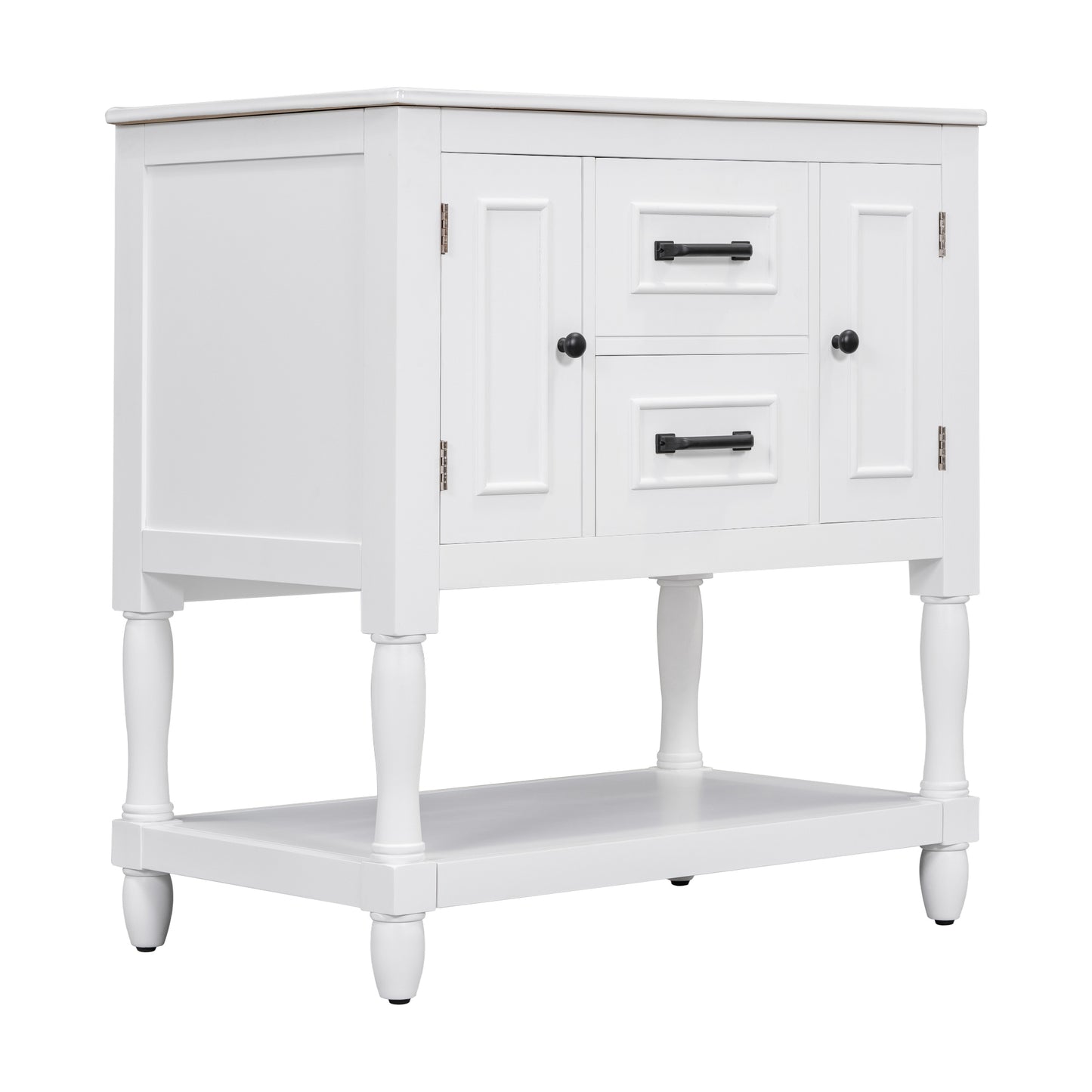 30" Bathroom Vanity with Sink Top, Bathroom Vanity Cabinet with Two Doors and Two Drawers, Solid Wood Frame, One Package, White