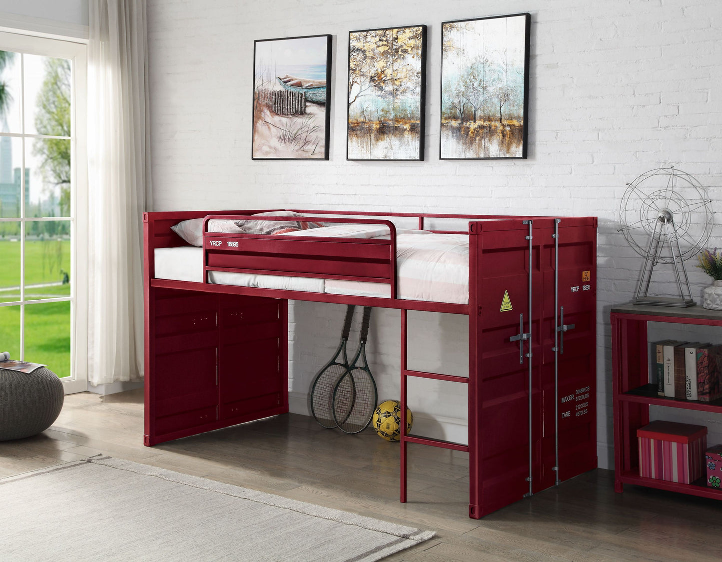 Cargo Twin Loft Bed w/Slide, Red Finish 38300