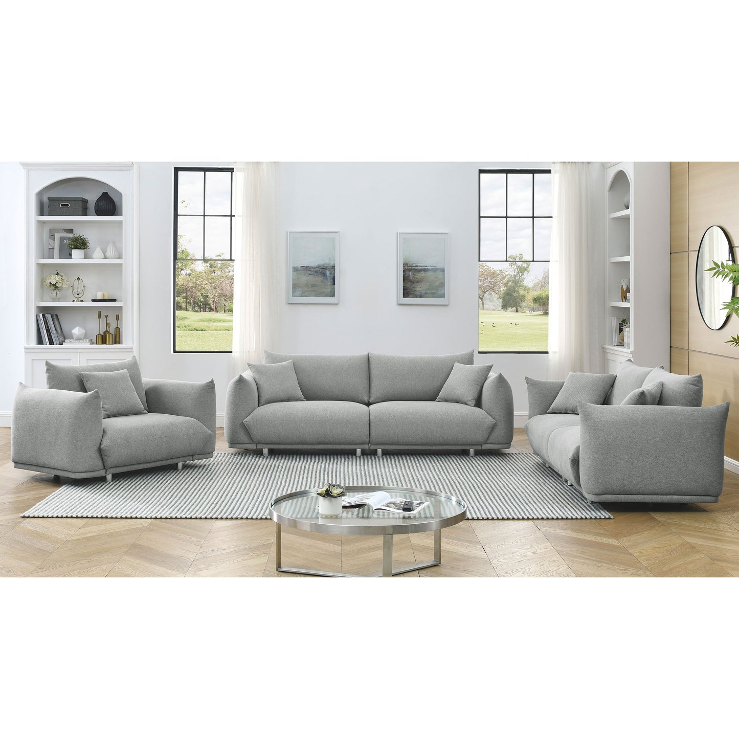 Modern 6-Seater Sofa Set with Solid Wood Frame and Metal Legs