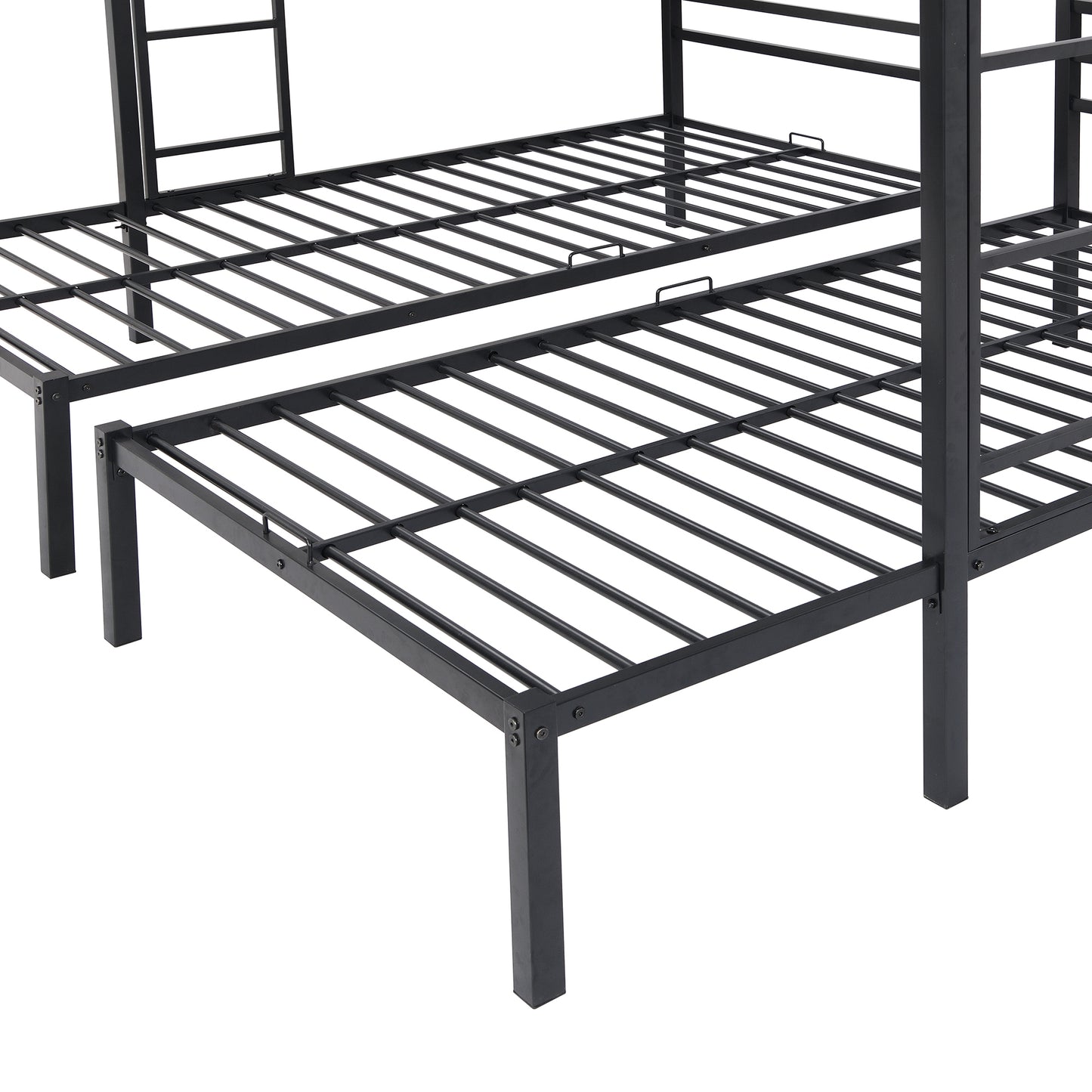 Black Metal Bunk Bed with Built-in Shelf for Twin & Full Size