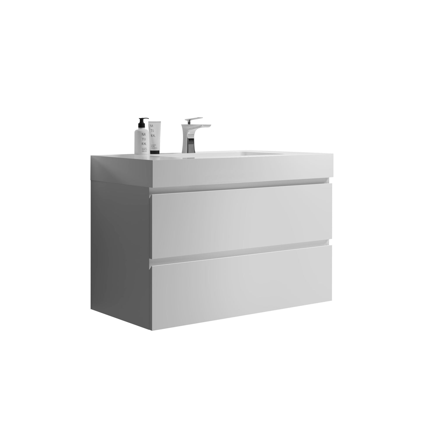 Alice-36W-201,Wall mount cabinet WITHOUT basin,White color,With two drawers