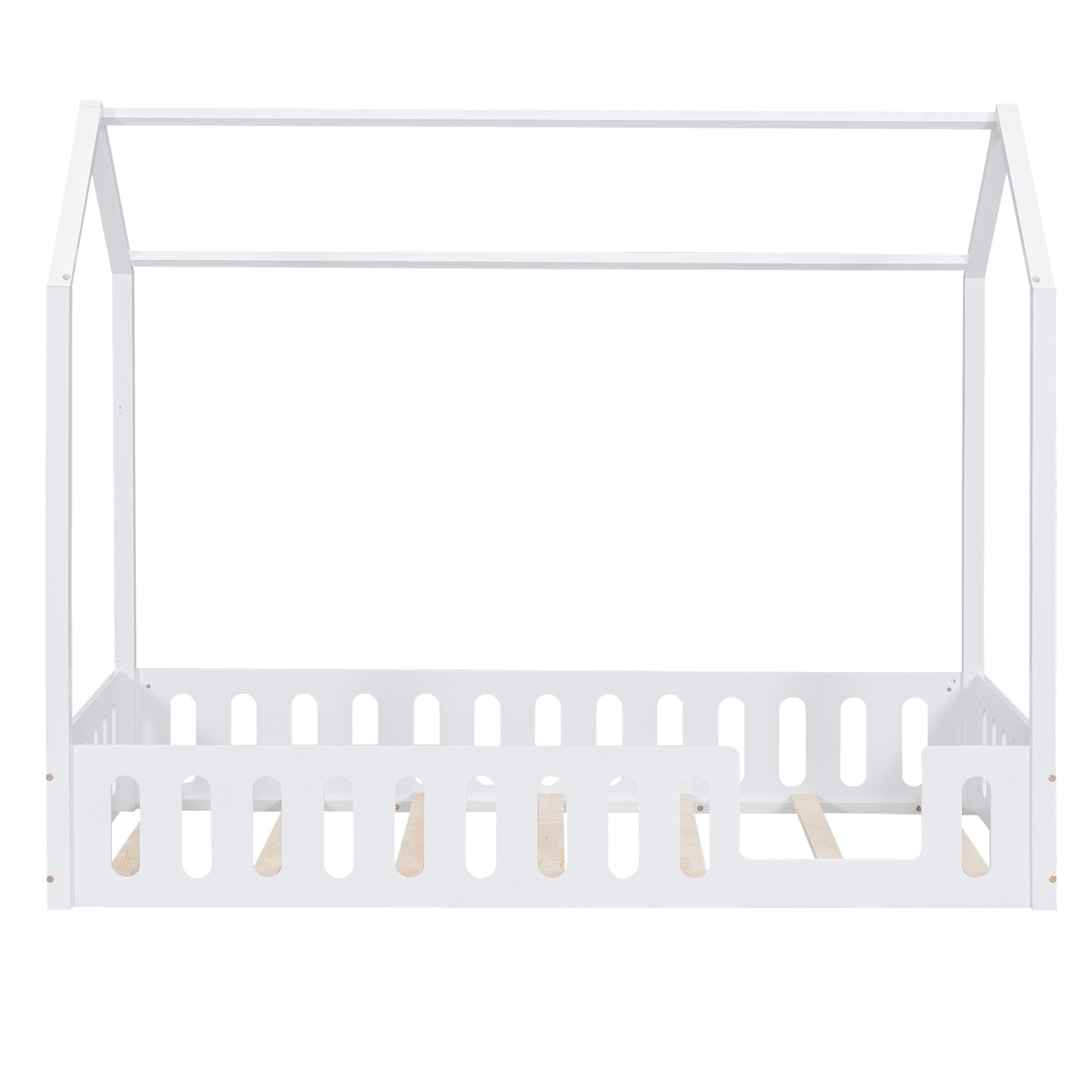 Twin Size Wood House Bed with Fence and Detachable Storage Shelves, White(Expected Arrival Time: 1.7)