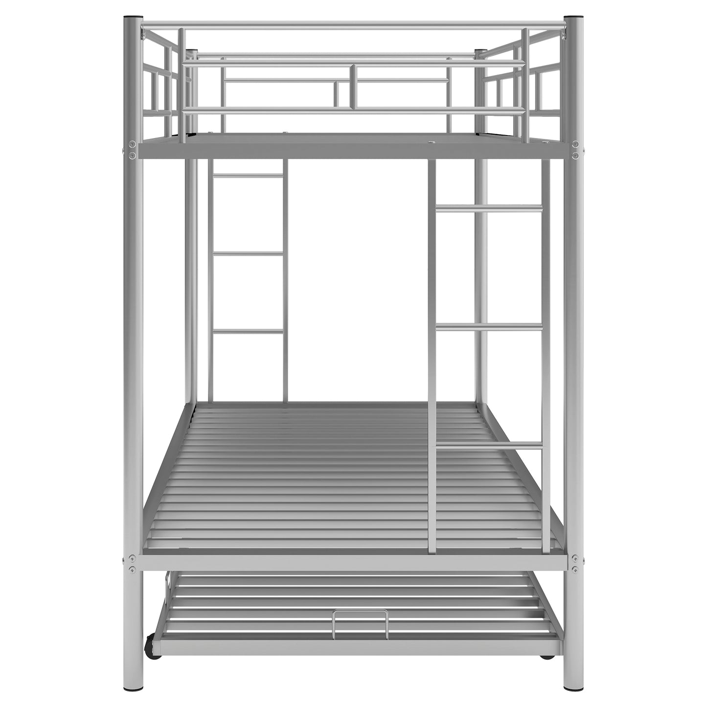 Silver Metal Twin Bunk Bed with Trundle - Smart Space-Saving Solution