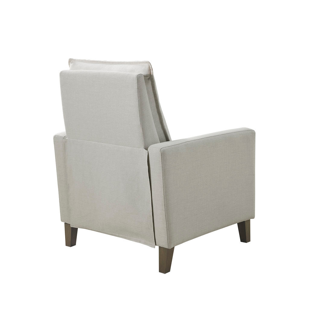 Sleek Ivory Upholstered High Back Recliner with Manual Push Back