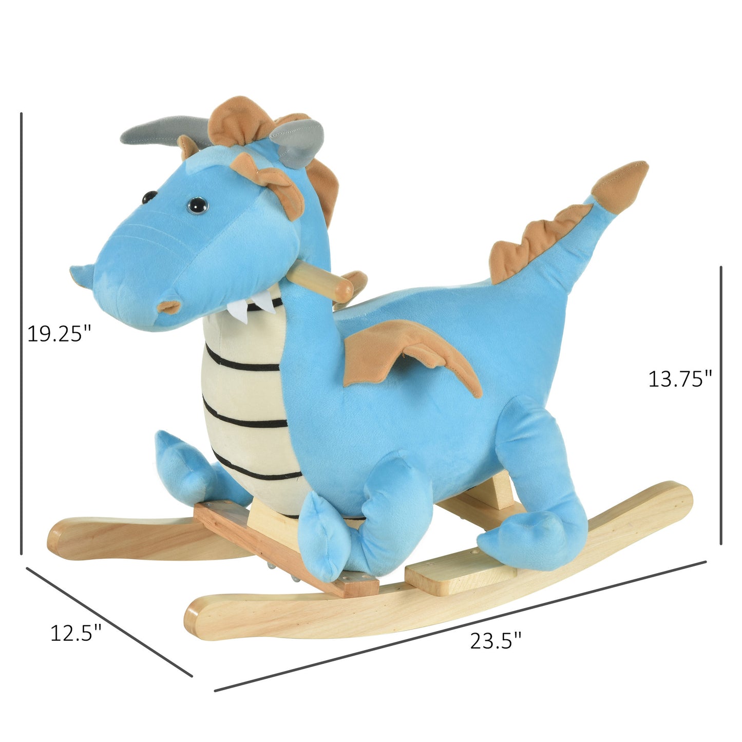 Kids Plush Ride-On Rocking Horse Toy Dinosaur Ride Rocking Chair with Realistic Sounds for18-36 Months, Blue