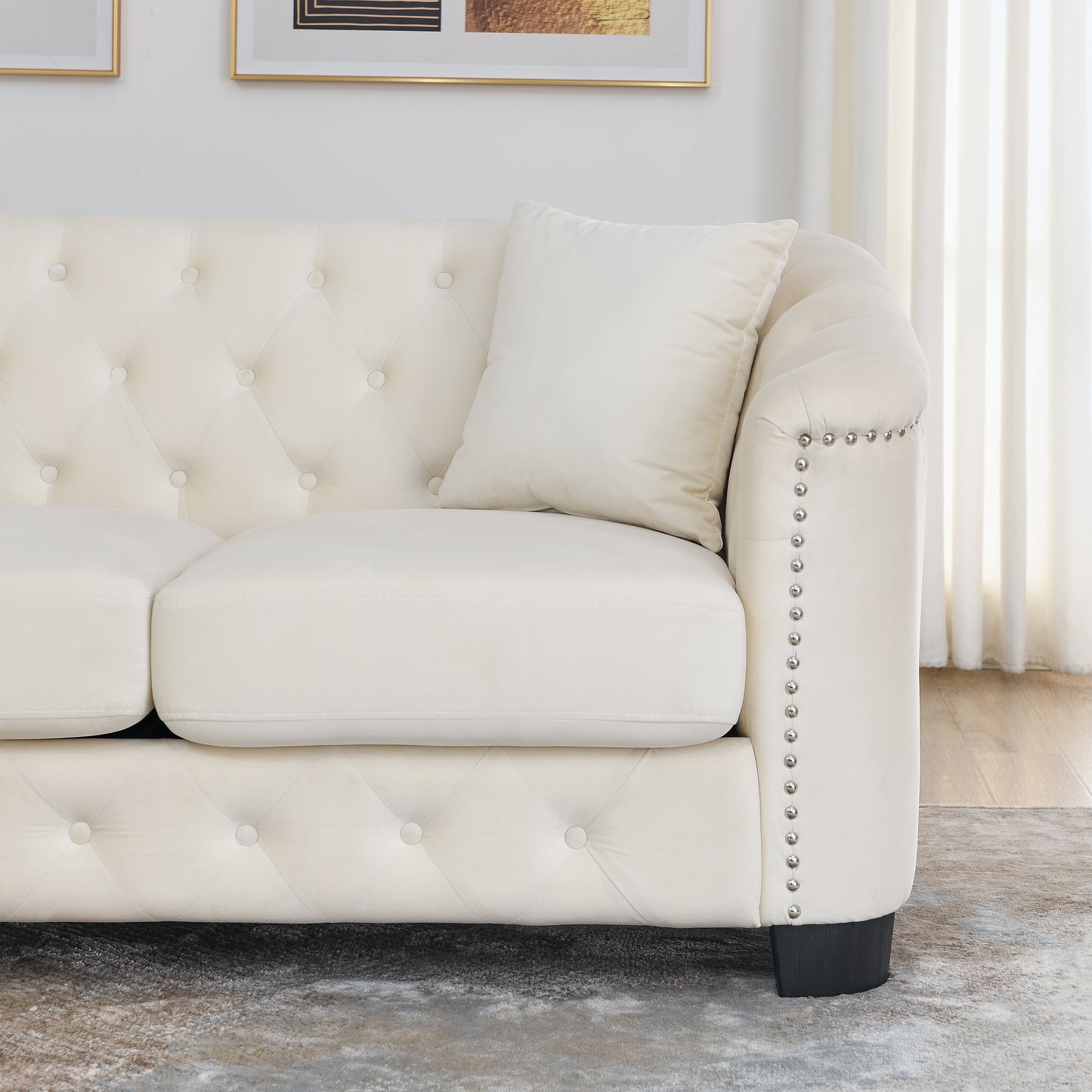 Luxurious Velvet Beige 3-Seater and 2-Seater Combination Sofa