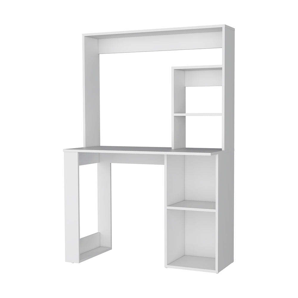 White Palisades Computer Workstation with Storage Shelves and Hutch