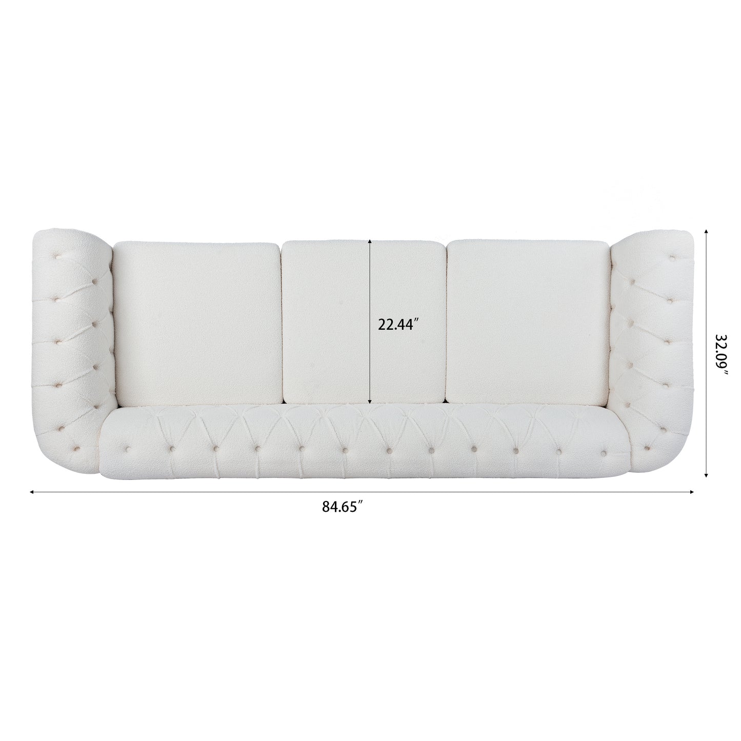 84.65-Inch Rolled Arm Chesterfield 3 Seater Sofa