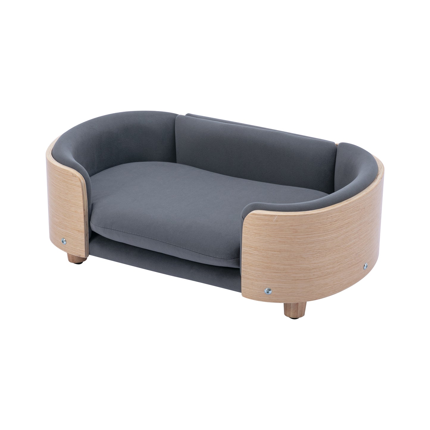 Scandinavian style Elevated Dog Bed Pet Sofa With Solid Wood legs and Bent Wood Back, Velvet Cushion,Small Size