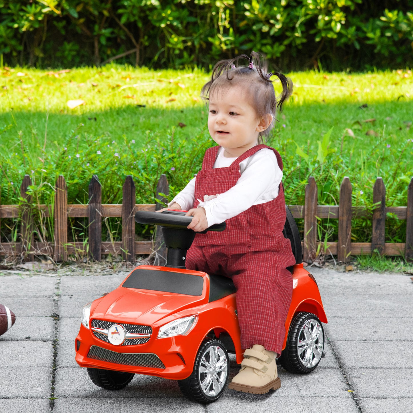 Toddler Ride-On Push Car with Music, Lights, and Storage, Red