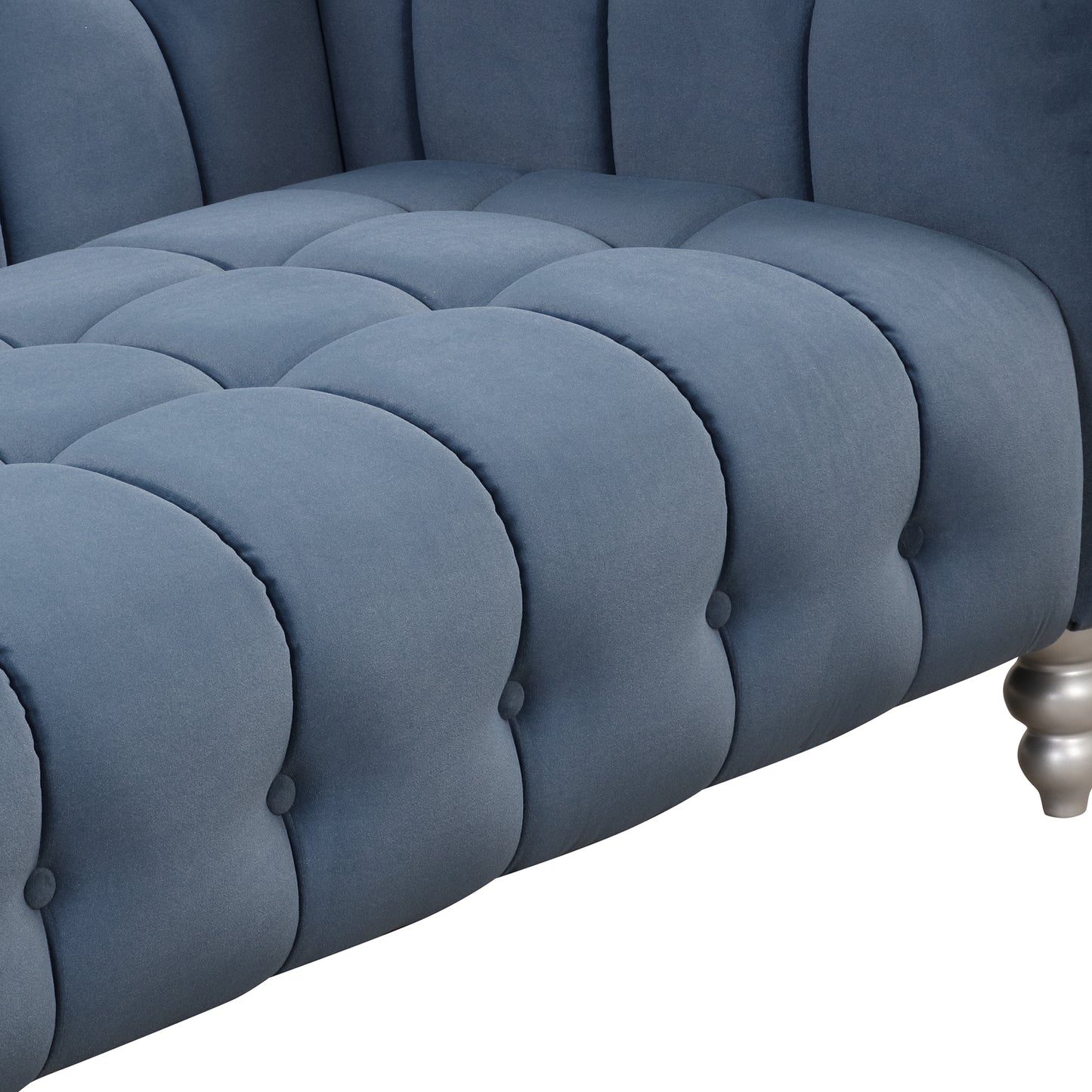 42 Blue Modern Upholstered Sofa with Buttoned Tufted Backrest