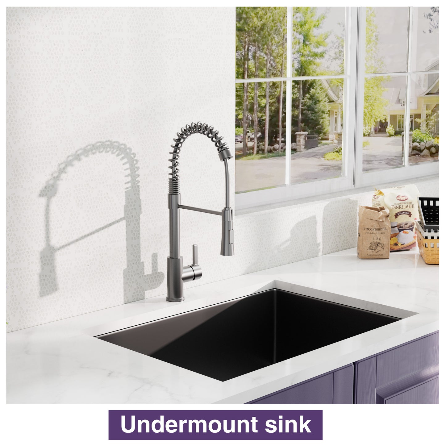 Gunmetal Black Stainless Steel Kitchen Sink Set with Spring Neck Faucet - 27 inches