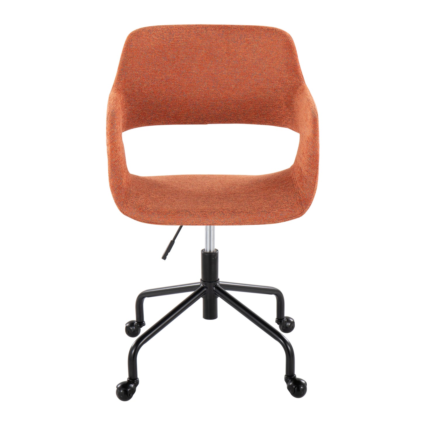 Margarite Contemporary Adjustable Office Chair in Black Metal and Orange Fabric by LumiSource