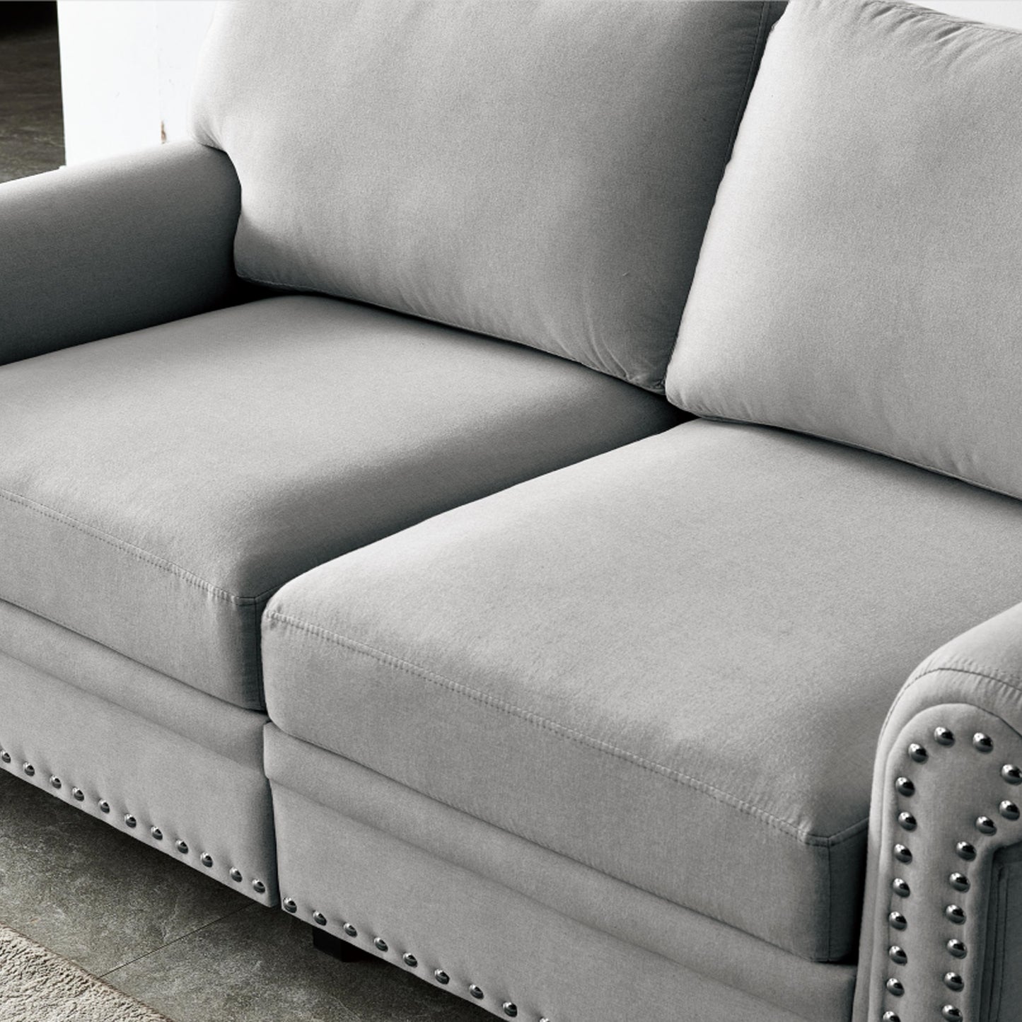 Linen Fabric Upholstery with Storage Loveseat (Grey)